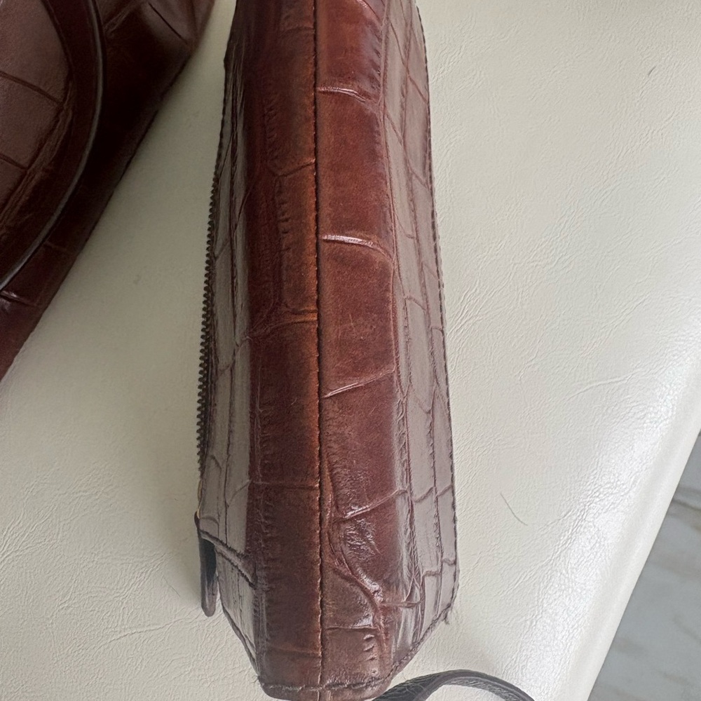 Gorgeous FOSSIL LARGE Brown Croc-Embossed Leather Tote & Wallet Combo ! - Picture 11 of 15